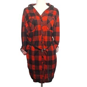 Passport Button Up Dress Buffalo Plaid Long Sleeve 3X Womens